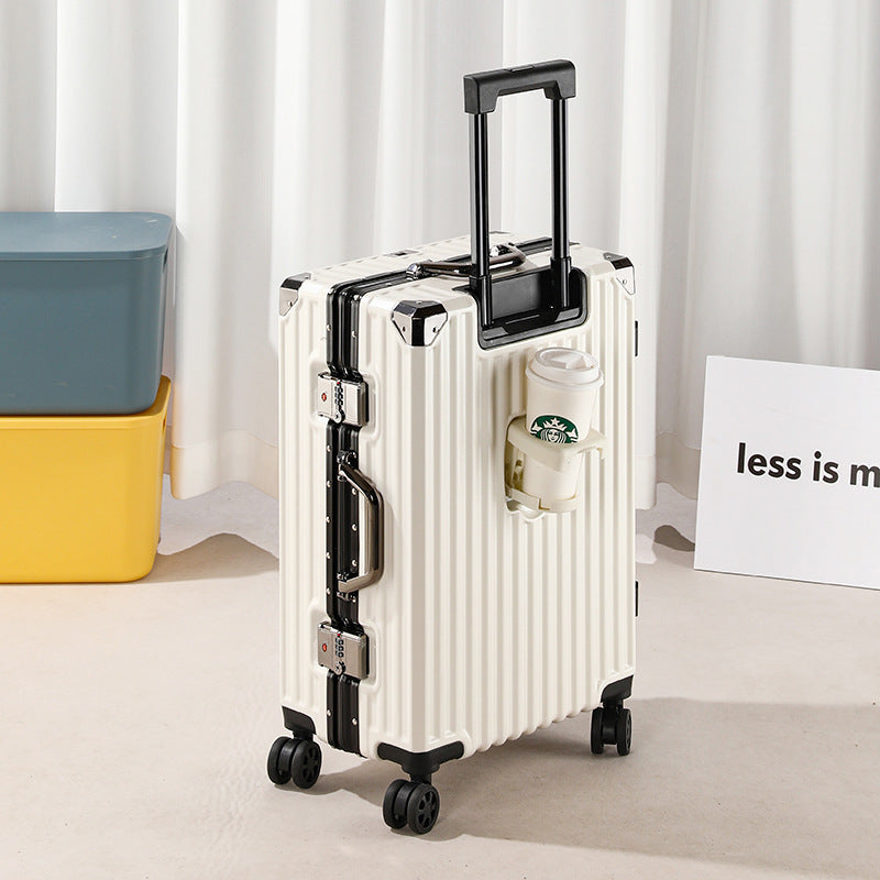 One piece of aluminum frame trolley case, universal wheel suitcase, female 24-inch scratch-proof charging password case, boarding case, leather case.