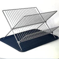 X-shaped foldable dish rack, double-layer kitchen drainer, countertop dish drying rack with water collection tray, kitchen utensil organizer