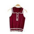 Minimalist striped knit sleeveless tank top for women - summer lapel, slim fit, figure-flattering design, chic and stunning, petite-friendly top