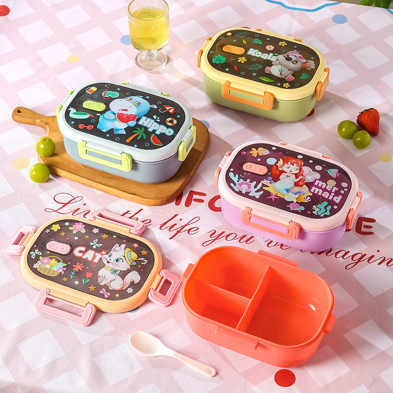 divided lunch box, rectangular plastic single-layer lunch box, microwaveable lunch box with handle, fresh-keeping box