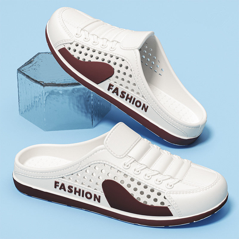Men's summer new breathable mesh slides - slip-on, backless, casual beach sandals with trendy perforated design