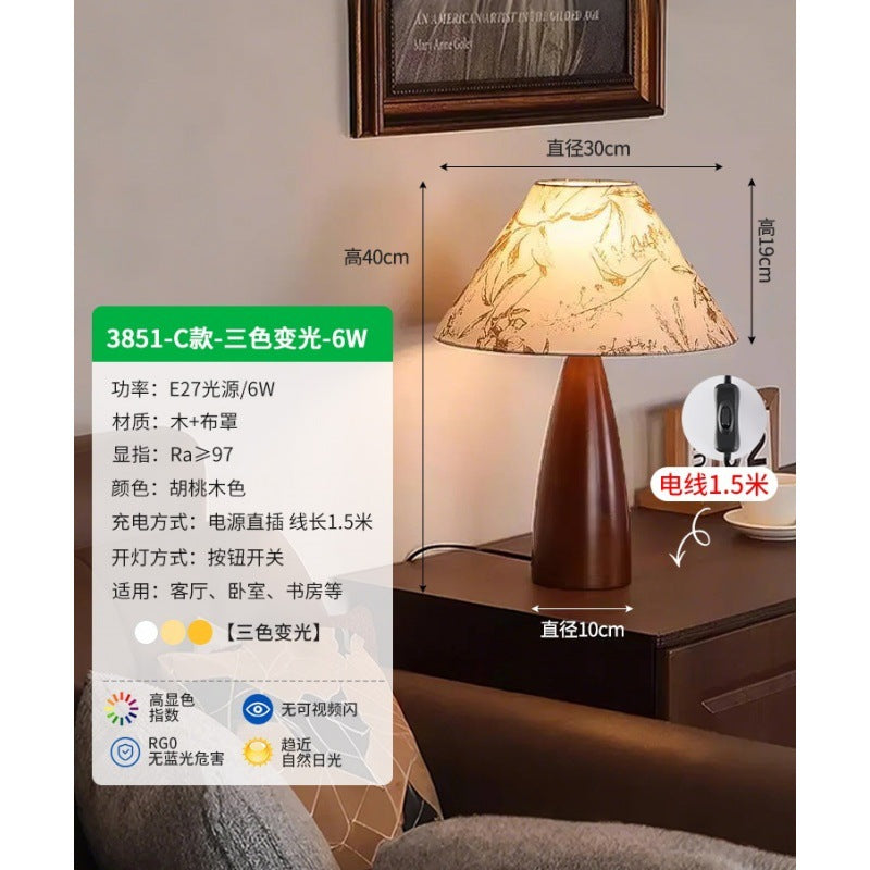 Table lamp solid wood medieval wabi wind bedroom bedside lamp retro Japanese-style homestay premium bedside table lamp E