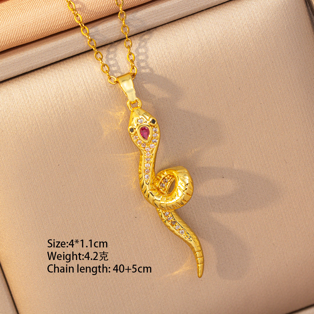 [copper inlaid with zirconium] cross-border hot-selling snake-shaped necklace for women, personalized fashion stainless steel elegant accessible luxury clavicle chain jewelry