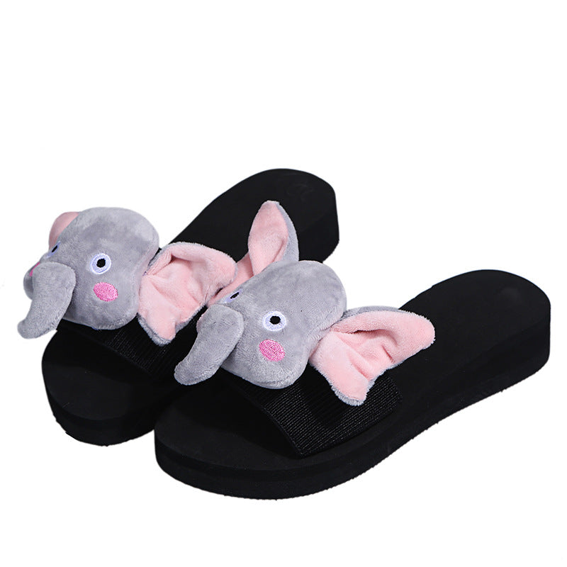 Plus size women's slippers for export, spring/summer 2024 new collection: elephant-themed chunky platform wedge slides, cartoon casual flip-flops