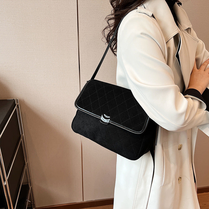 Retro brown fashion underarm bag women's new 2025 winter texture small square bag versatile single shoulder messenger bag bag