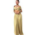 spring new french sexy one-shoulder cropped top and ruched midi skirt vacation outfit set