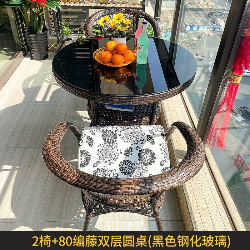 Three-piece rattan chair set casual tea table courtyard rattan outdoor table and chairs balcony tea table and chairs balcony casual table and chairs