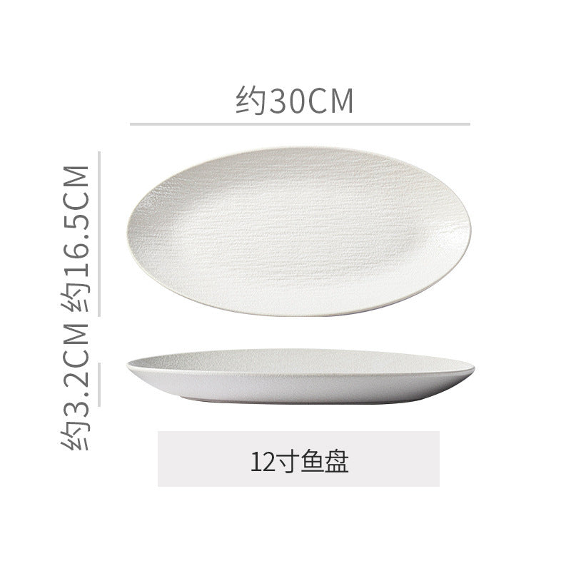 Vintage rock texture ceramic dinnerware set - soup plates, fish plates, steak plates, and vegetable plates - matte finish, high-end black and white dinnerware set