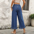 Fashionjeans women's high waistruffles nine-point wide-leg jeans with elastic waist loosedrapedexport