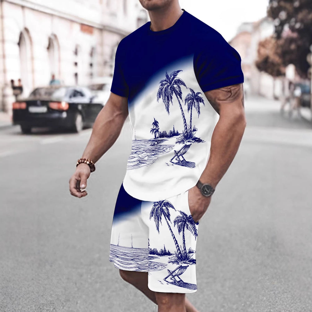 european and american men's short-sleeved and shorts sets, casual sportswear sets, 3d printed cross-border bestsellers