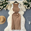 Sense of designfake two-piecedressfemale heart-cut cut outhalter round neck sleeveless knitting hip-covering hot girl skirt