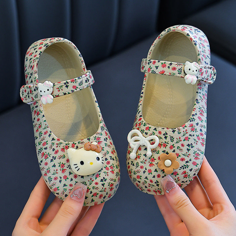 Floral princess shoes girls' slippers clogs kids' summer closed-toe non-slip soft sole family matching outdoor girls' sandals