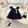 Girls' dress - spring/autumn  new collection - korean style polka dot princess dress with bunny long sleeves