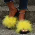 Wholesale processing of turkey feather slippers, women's real fur flip-flops, fur fur sandals, thick-soled sandals, cross-border slippers