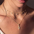 Devout angel light luxury elegant gorgeous full diamond necklace women's easiest for match clavicle chain titanium steel chain cross