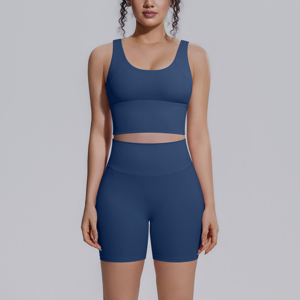Sexy v-shaped back sports bra high waist hip lifting tight shorts suit quick-drying yoga clothes running fitness clothes