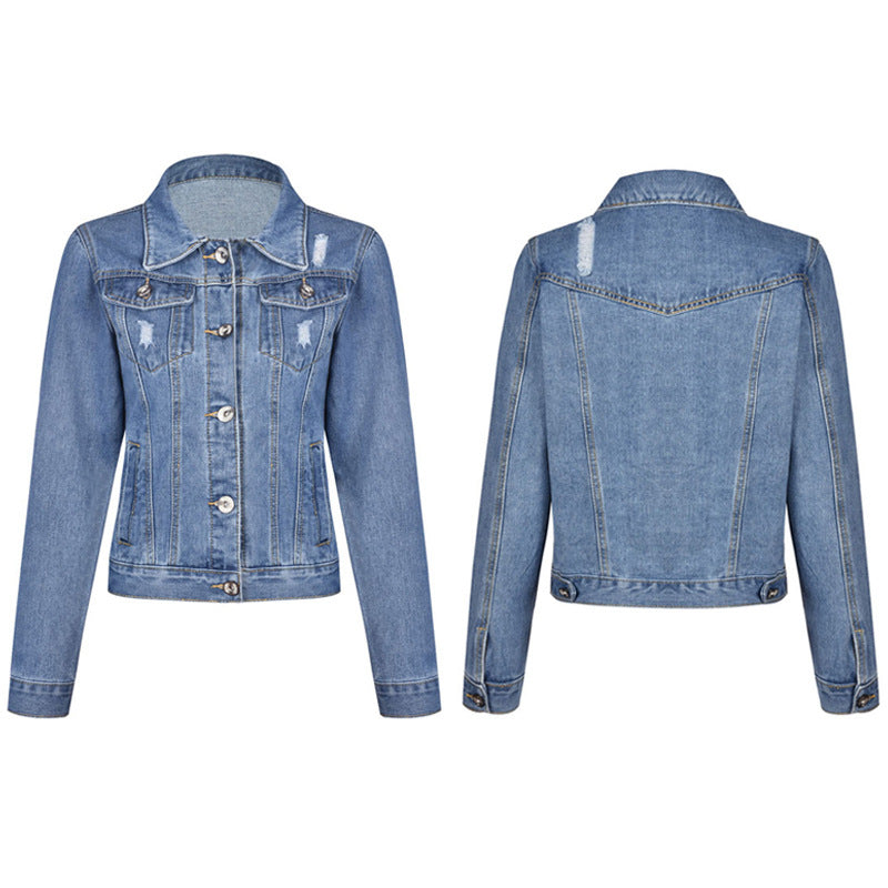 Amazon  distressed denim jacket women's european and american style comfortable casual washed denim jacket
