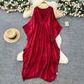 European and american fashion deep v-neck batwing sleeve dress - women's  summer loose fit, slimming, oversized, flattering, and long dress