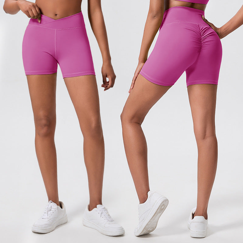 Fashion cross-border high waistslimming look yoga shorts elastic tight running loose pants tummy control cycling pants fitness shorts