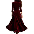 european and american women's clothing  independent station pure color button lapel three-quarter sleeve long skirt dress waist swing skirt
