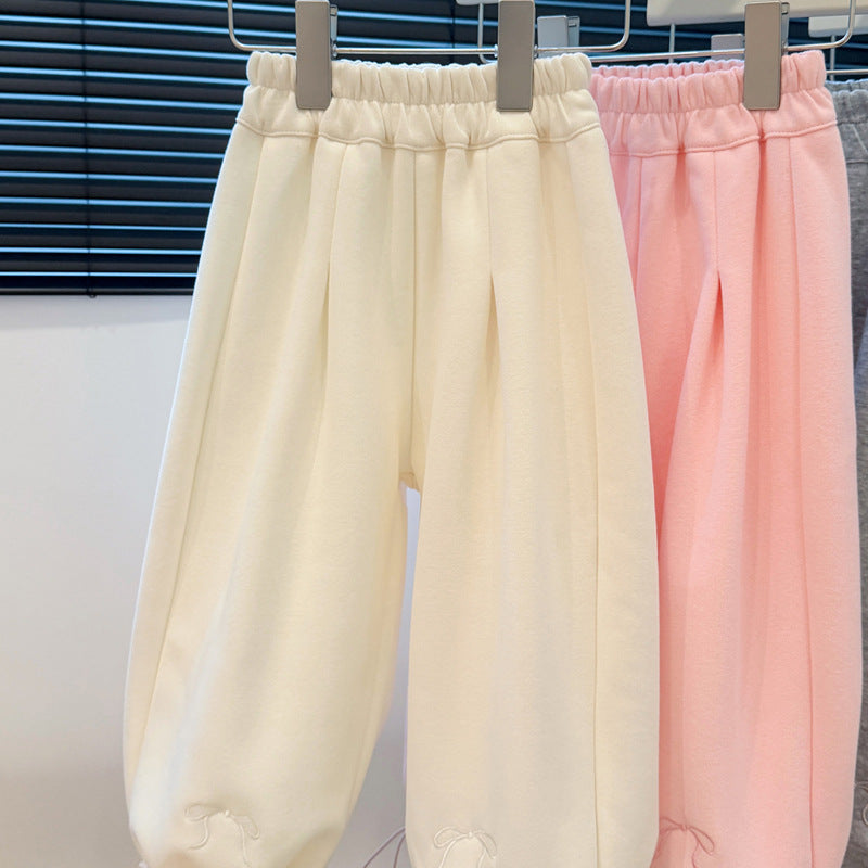 Girls' spring new casual pants, baby girl bowknot sweatpants, kids' fashionable sports pants, children's korean style trendy clothing