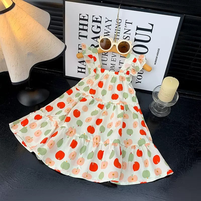 [family wear] children's cotton silk suspender dress sleeveless cake skirt summer thin flying sleeve western style floral skirt