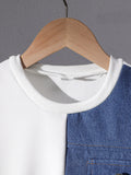 children's autumn and winter denim suit black round neck denim patchwork sweatshirt + denim pants suittwo-piece set