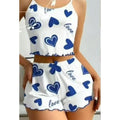 European and american export hot-selling ribbed knit heart print sweet cami and shorts two-piece set lingerie sleepwear