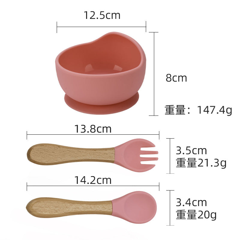 Cross-border supply of food-grade baby feeding bowls, forks and spoons, tableware sets, infant complementary food bowls, silicone tableware sets