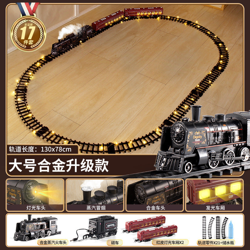 Electric train track car simulation retro steam train model kids high-speed rail toy boy's set gift