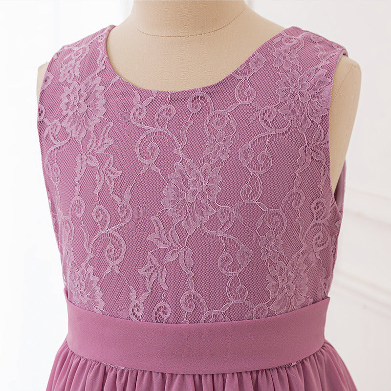 export girls' sleeveless lace patchwork long dress - elegant and stylish children's dress