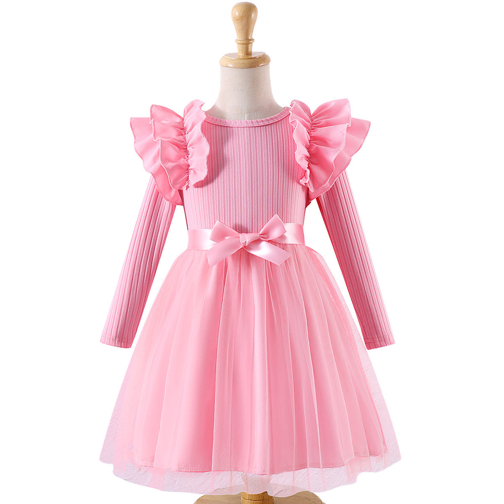 Girls' ruffle-trimmed mesh long-sleeve dress (toddler & little girl)