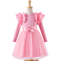 Girls' ruffle-trimmed mesh long-sleeve dress (toddler & little girl)