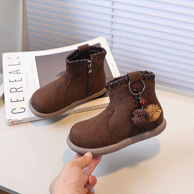 Retro pendant mongolian velvet short boots autumnew arrivalgirlfashion boots kidsboots baby boots