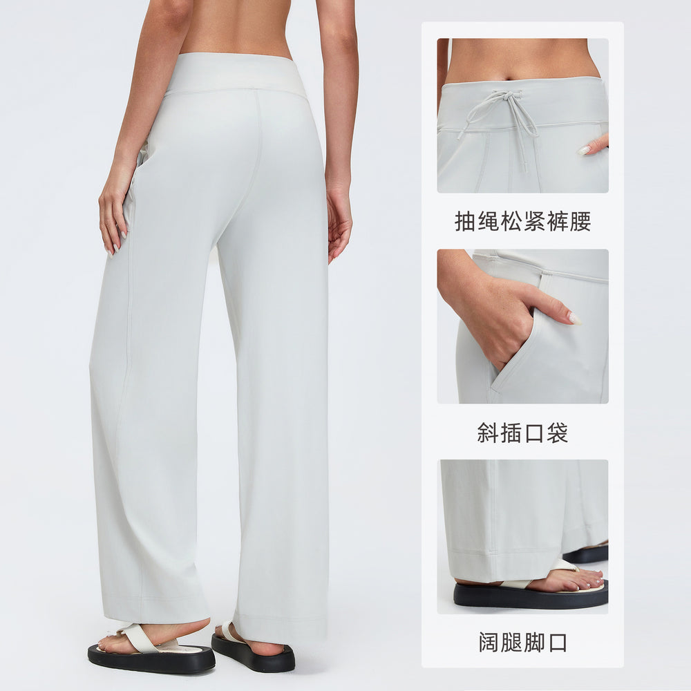 New breathable loose fit wide leg pants with large pockets - women's activewear yoga pants - casual long pants dl336