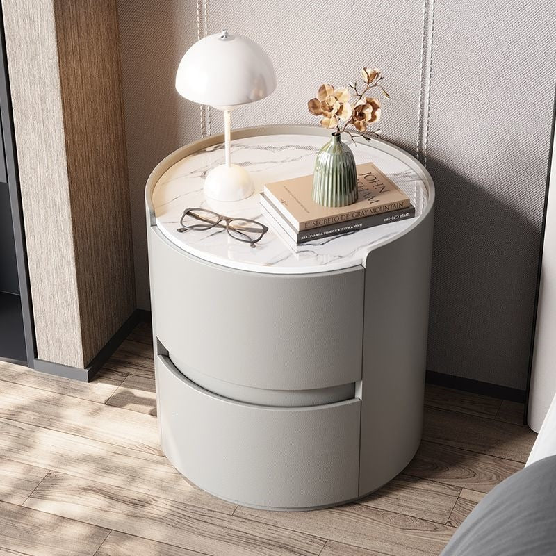 Italian round bedside table solid wood classy sense normcore bedroom slate bedside table casual modern accessible luxury storage cabinet