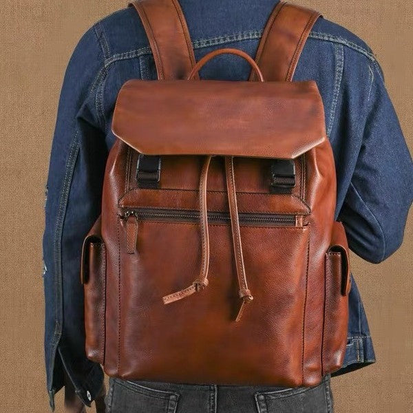 Retro first-layer cowhide backpack hand-rubbed genuine leather casual large-capacity travel backpack vegetable-tanned leather computer bag