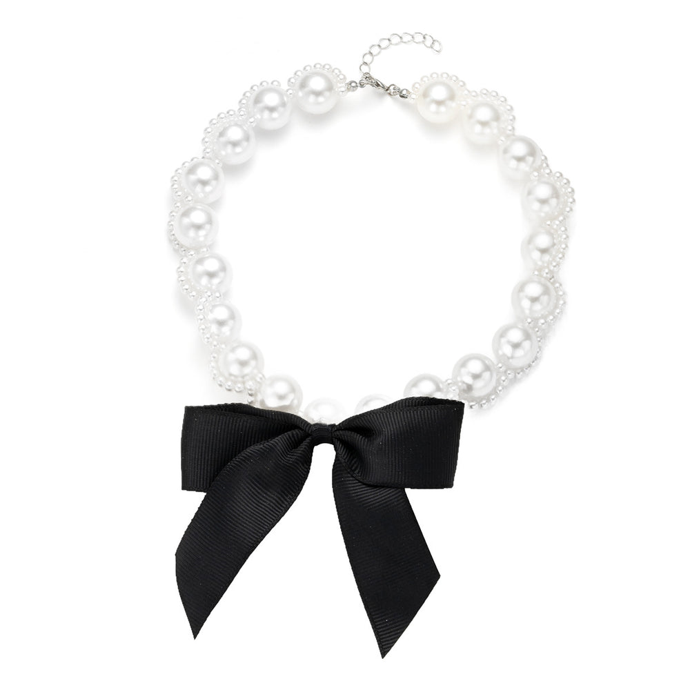 Wholesale faux pearl necklaces - cross-border vintage statement ribbon bow necklaces - women's luxury high-end choker