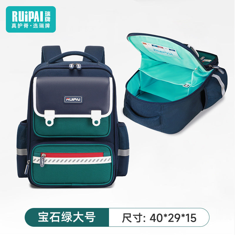 Rui brand children's schoolbags for men and women, grades one, two, three to six, large-capacity spine protection and burden reduction schoolbags, customized by primary school manufacturers