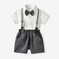Boys' summer short-sleeve overalls set: cotton white shirt birthday performance outfit, korean style kids' clothing