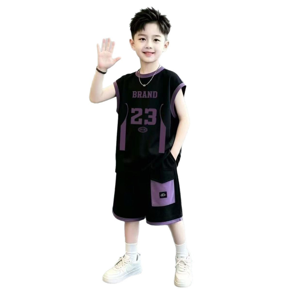 Boys' summer outfit set  new style kids sleeveless tank top clothes middle school students summer fashionable sports two-piece set