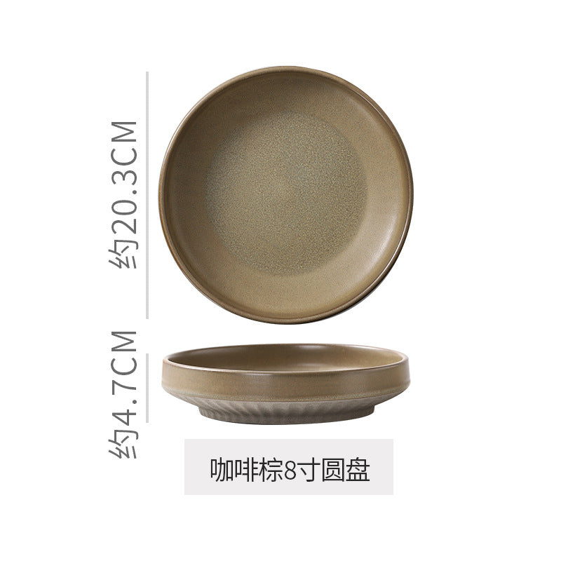 Retro stoneware dinner plate clay deep plate fruit salad plate japanese breakfast dessert plate pasta plate restaurant hotel plate