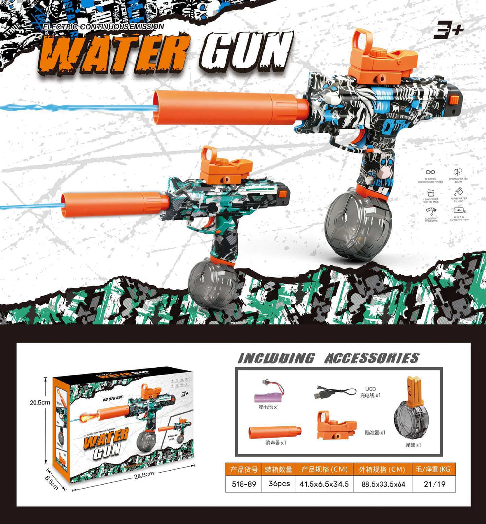 hot-selling uzi kids electric water gun toy large capacity reloading continuous water spray water fight toy wholesale
