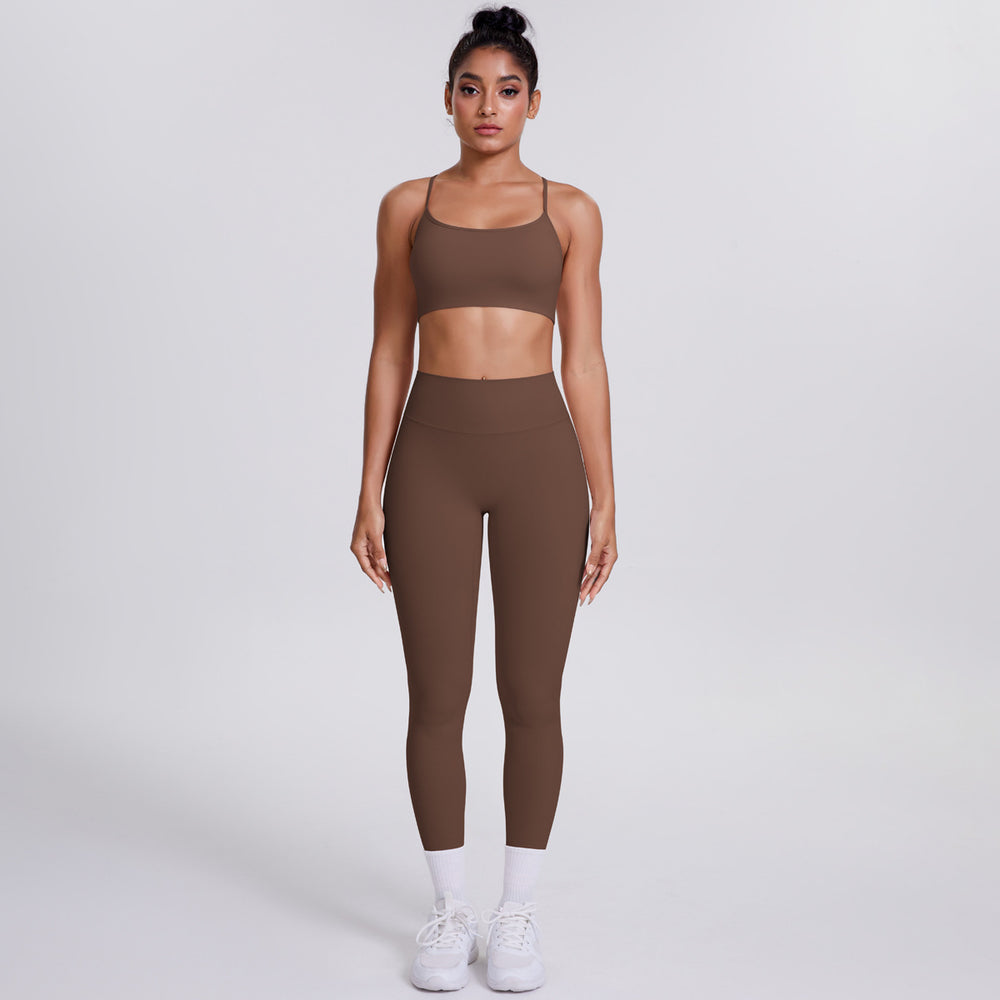 New criss-cross strap sports bra and leggings set - cloud-soft, quick-dry, compression yoga outfit for outdoor running and fitness