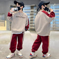 Boys' clothing: mid-to-large size two-piece set - spring  new color block base layer shirt set for students - stylish & cool