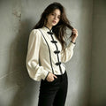 cross-border fashionexportfrenchretro chinese style featured plate button women's round neck slim long sleeves tops