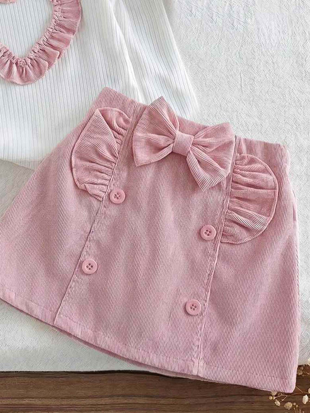 new cross-border girls' fashion set: european & american style princess sleeve heart print top + corduroy skirt, infant/toddler two-piece outfit