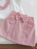 new cross-border girls' fashion set: european & american style princess sleeve heart print top + corduroy skirt, infant/toddler two-piece outfit