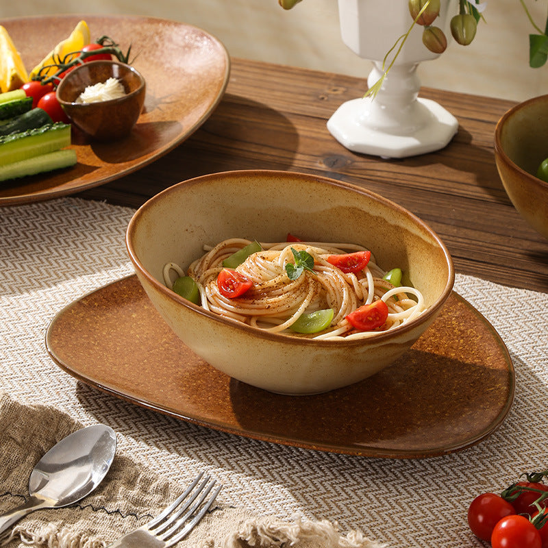 Vintage irregular high-end bowls, plates, and dishes - restaurant, hotel, and home tableware - unique dinnerware for serving dishes, desserts, rice bowls, and plating