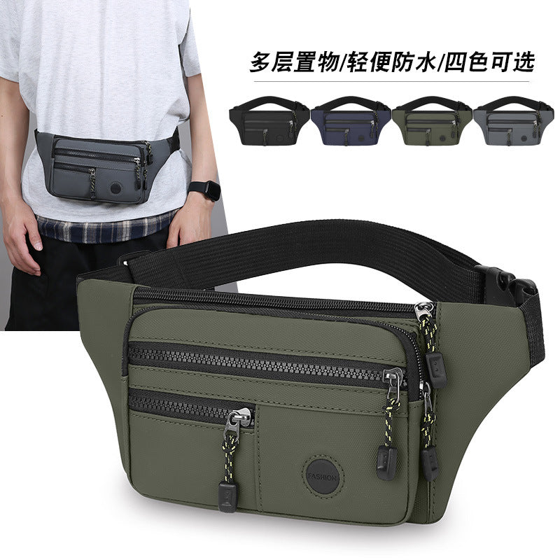 Solid color simple and lightweight men's breast bag multi-layer portable cash register fanny pack PU leather film casual going out shoulder messenger bag